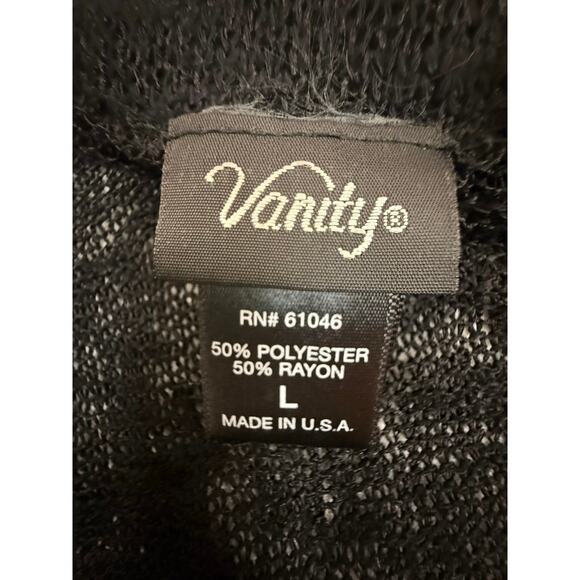 Vanity Large Black sweater open front lightweight Made USA 50% rayon polyester - Picture 2 of 9